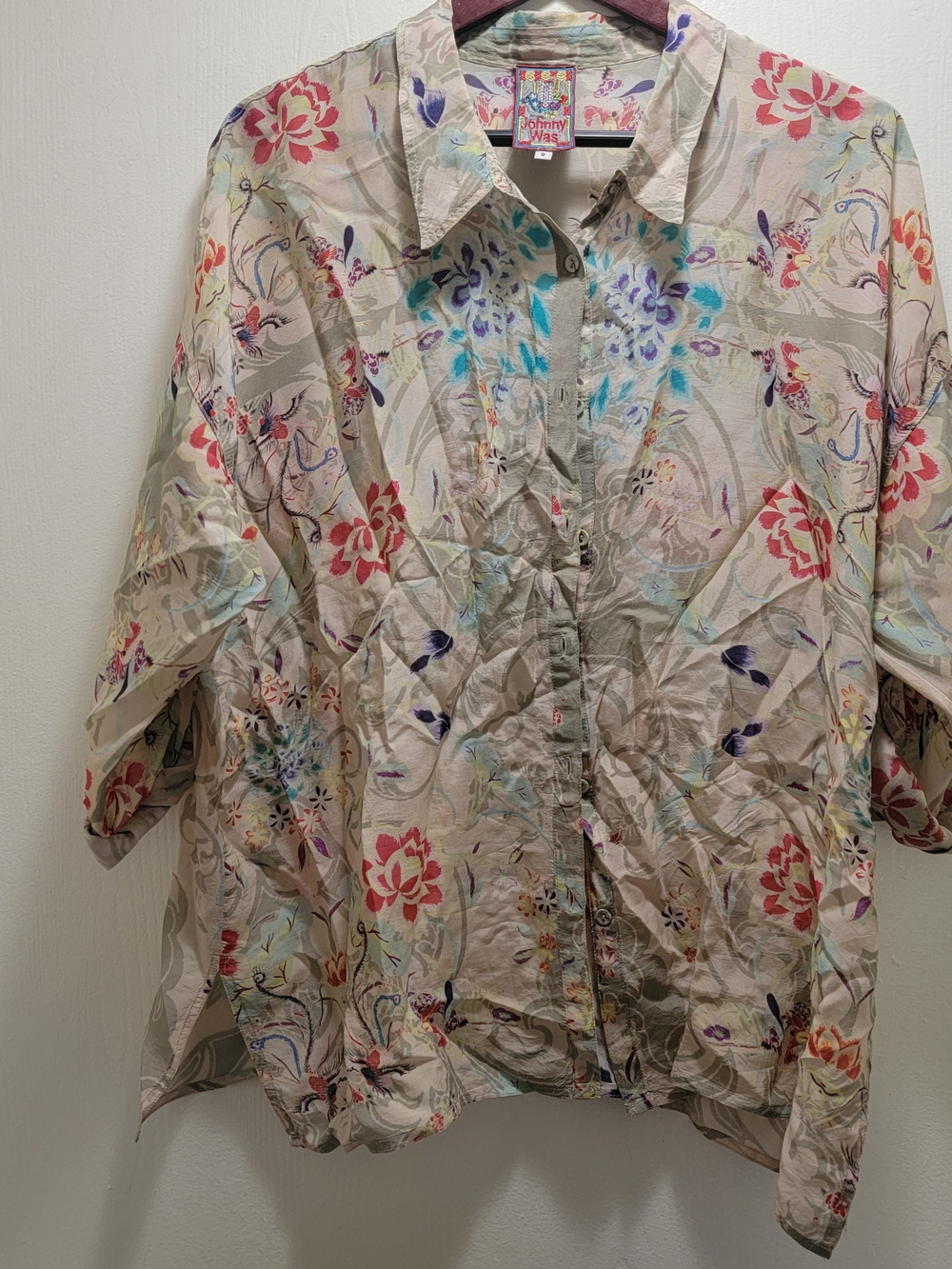 Johnny Was Beige Floral Button-Up Shirt